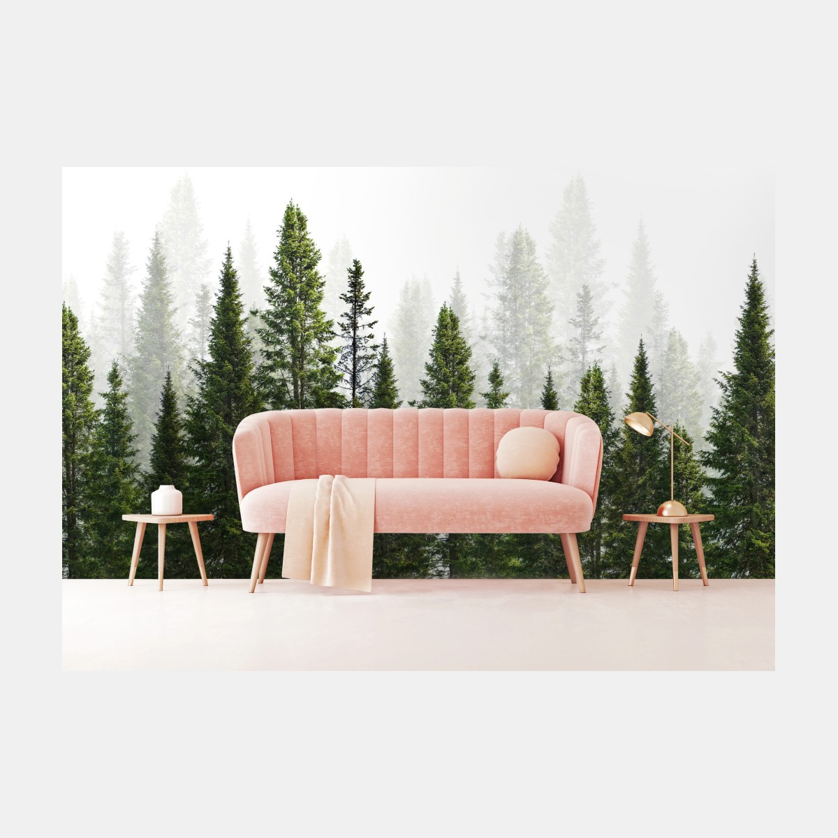 Wall mural misty fir forest panorama • Wallissimo®