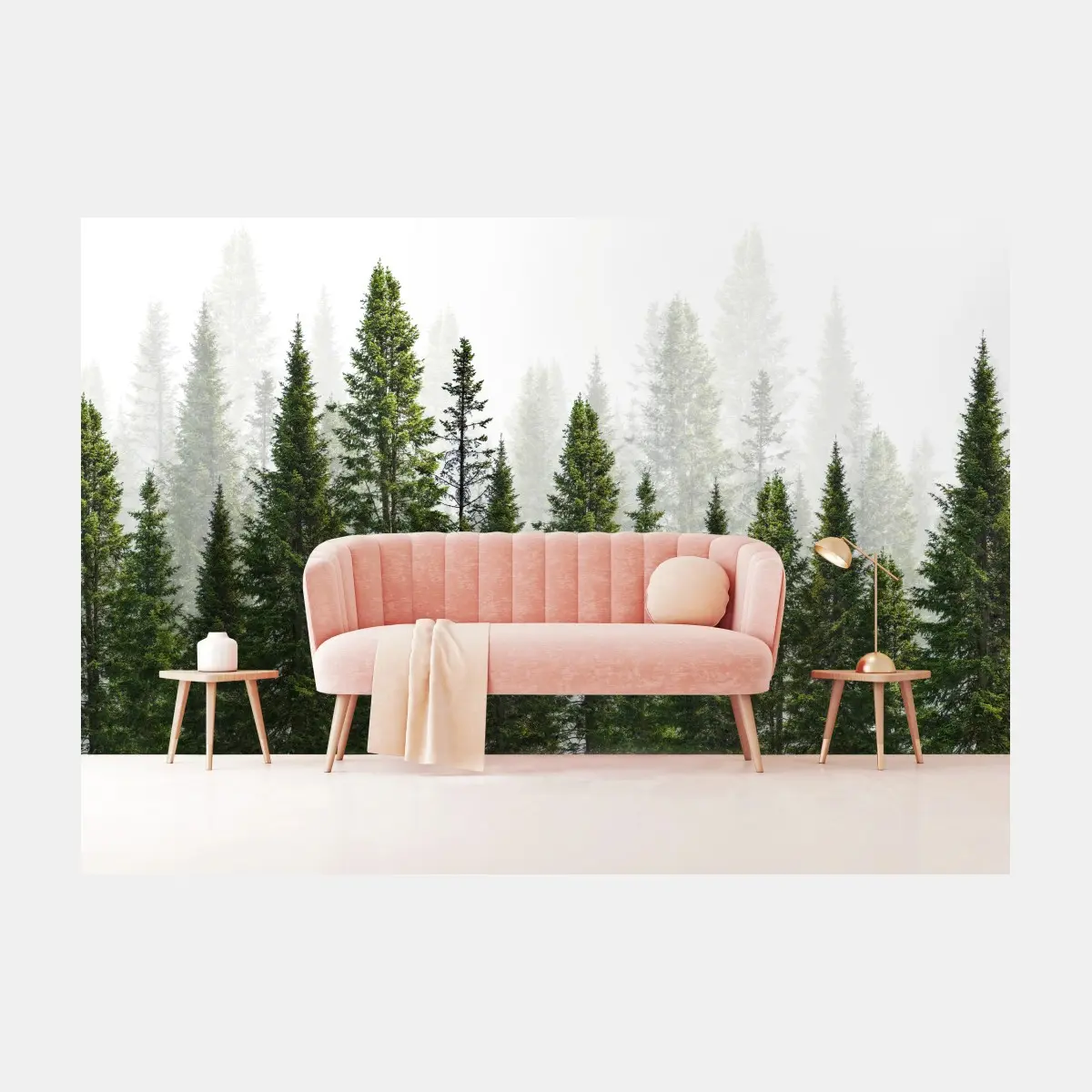 Wall mural misty fir forest panorama • Wallissimo®