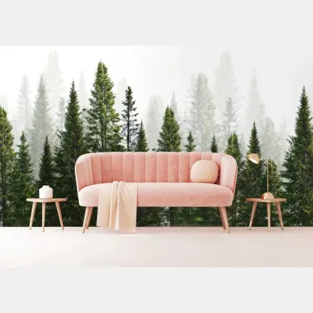 Wall mural misty fir forest panorama • Wallissimo®