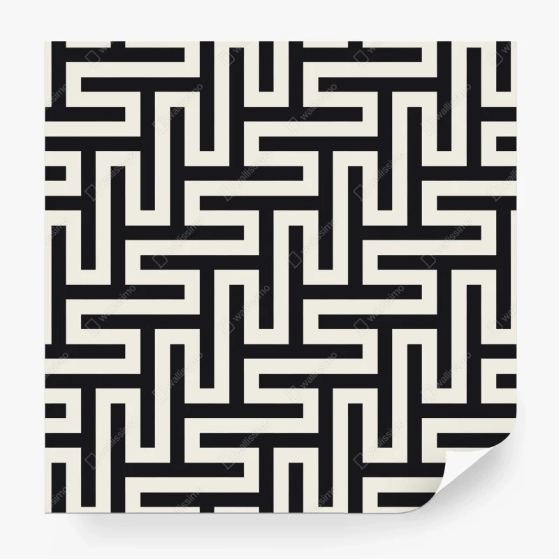 Wall mural geometric maze pattern in beige and black