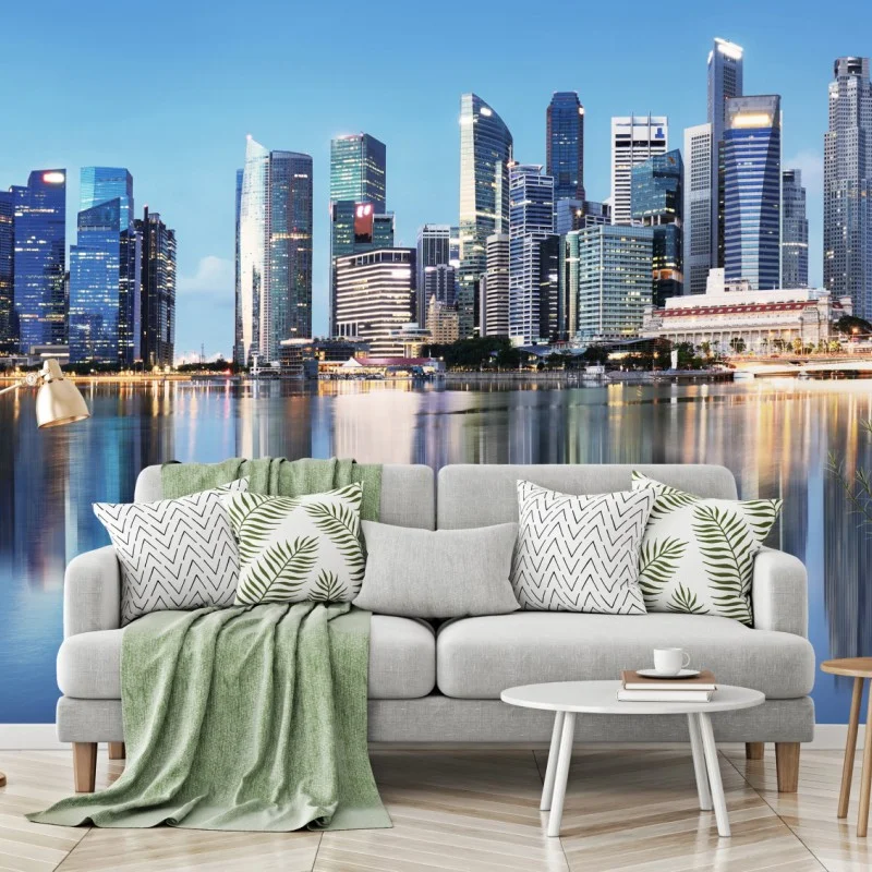 Wall mural modern skyline reflected on water