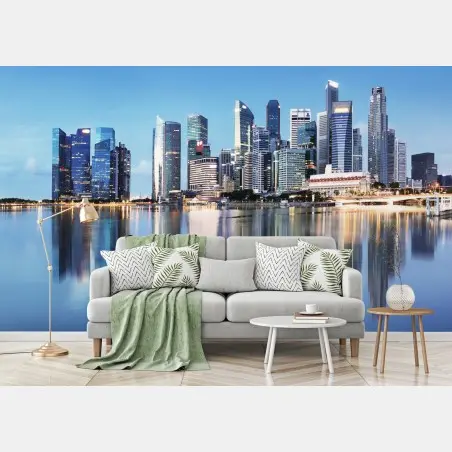 Wall mural modern skyline reflected on water • Wallissimo®