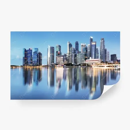 Wall mural modern skyline reflected on water • Wallissimo®