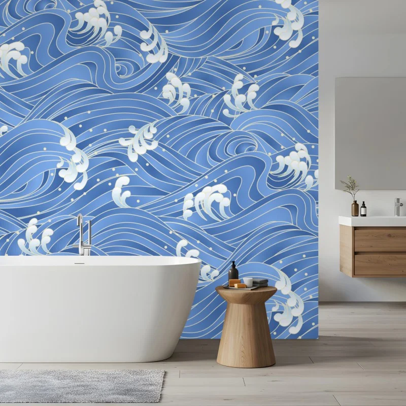Wall mural stylized Japanese wave pattern