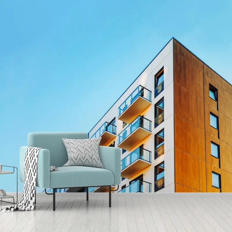 Wall mural modern apartment building with balconies