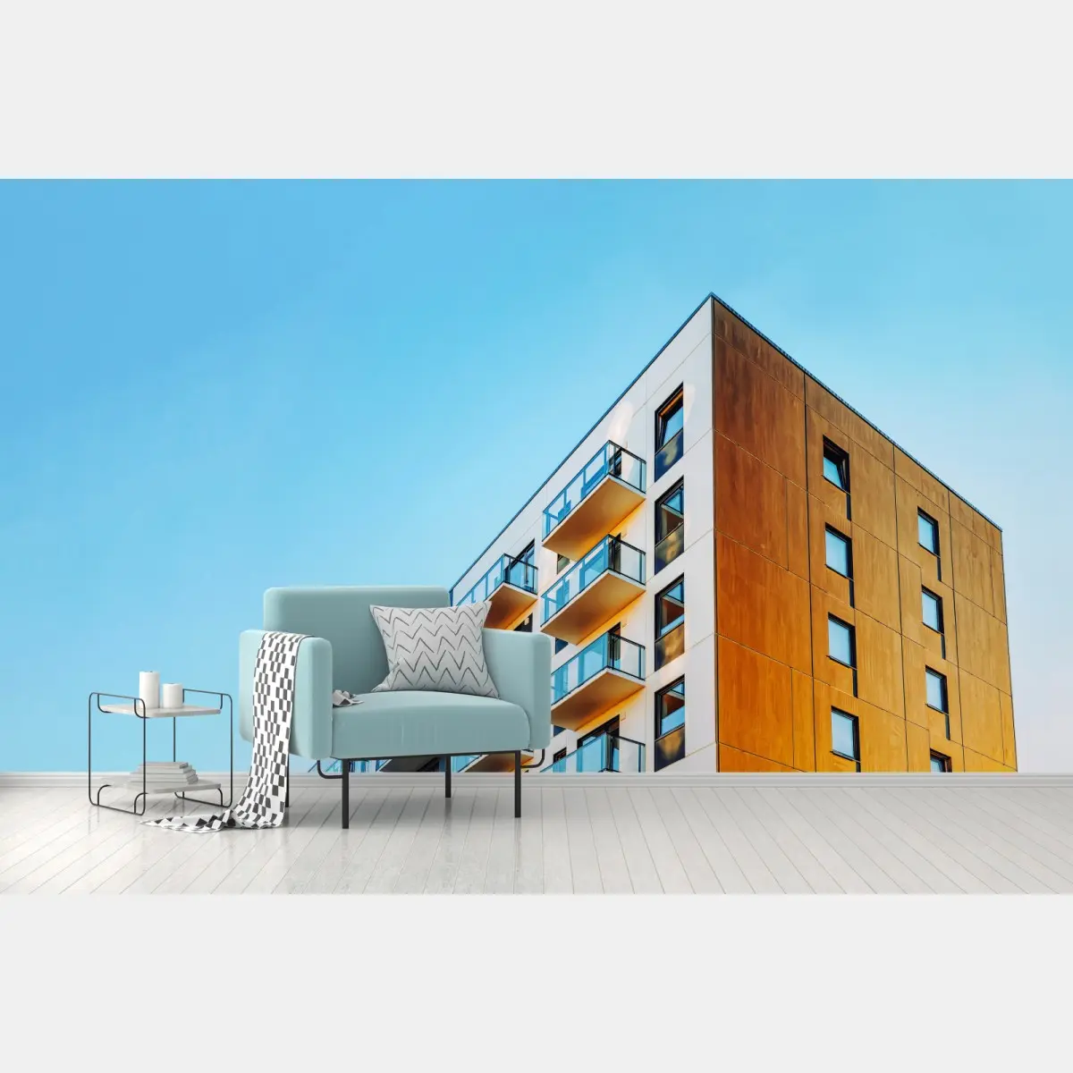 Wall mural modern apartment building with balconies • Wallissimo®
