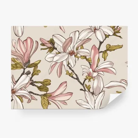 Wall mural blush magnolia botanical pattern • Wallissimo®