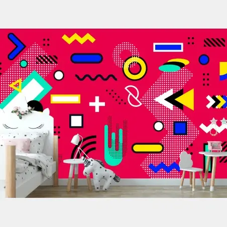 Wall mural vibrant geometric pop pattern • Wallissimo®