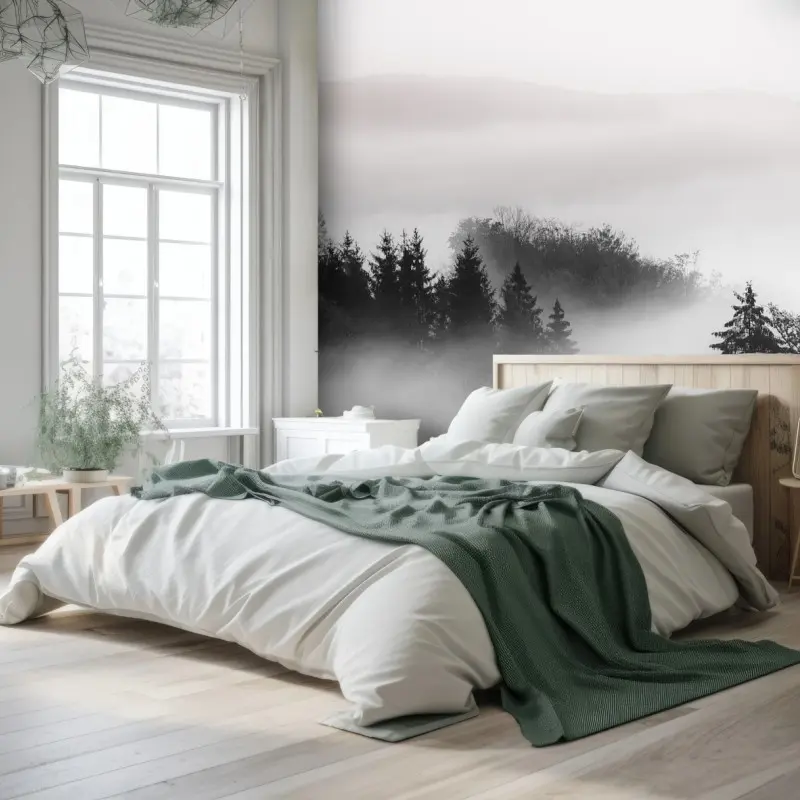 Wall mural misty forest in monochrome