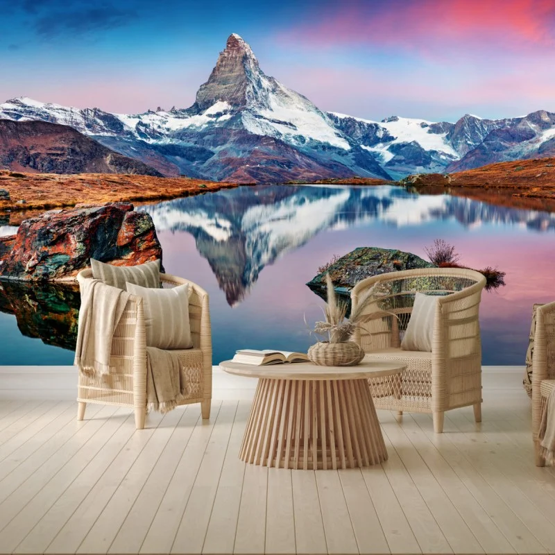 Wall mural sunrise reflection at Matterhorn