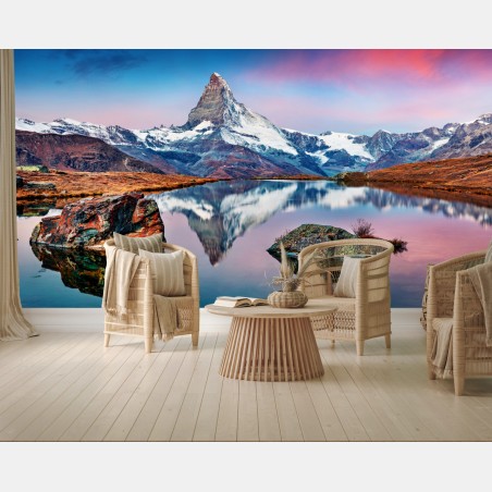 Wall mural sunrise reflection at Matterhorn • Wallissimo®