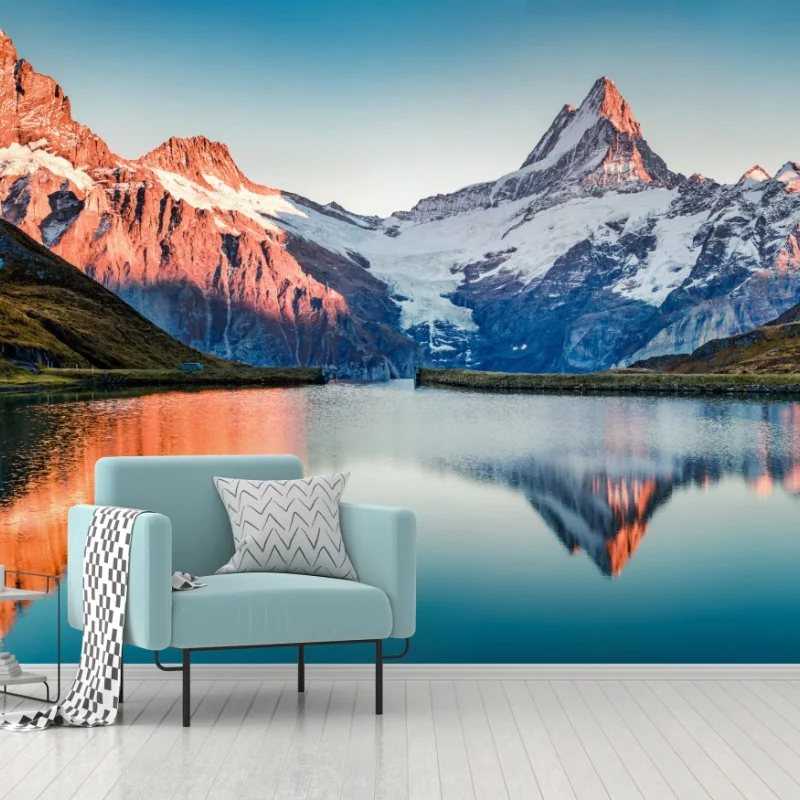 Wall mural sunset reflections at Bachalpsee, Switzerland