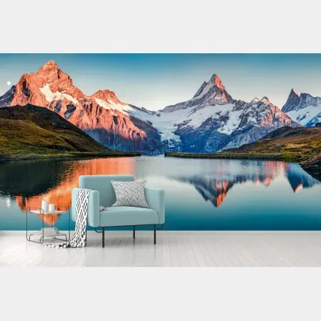 Wall mural sunset reflections at Bachalpsee, Switzerland • Wallissimo®