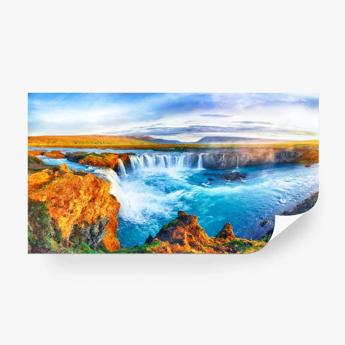 Wall mural Godafoss waterfall sunrise panorama ⁕ Wallissimo®