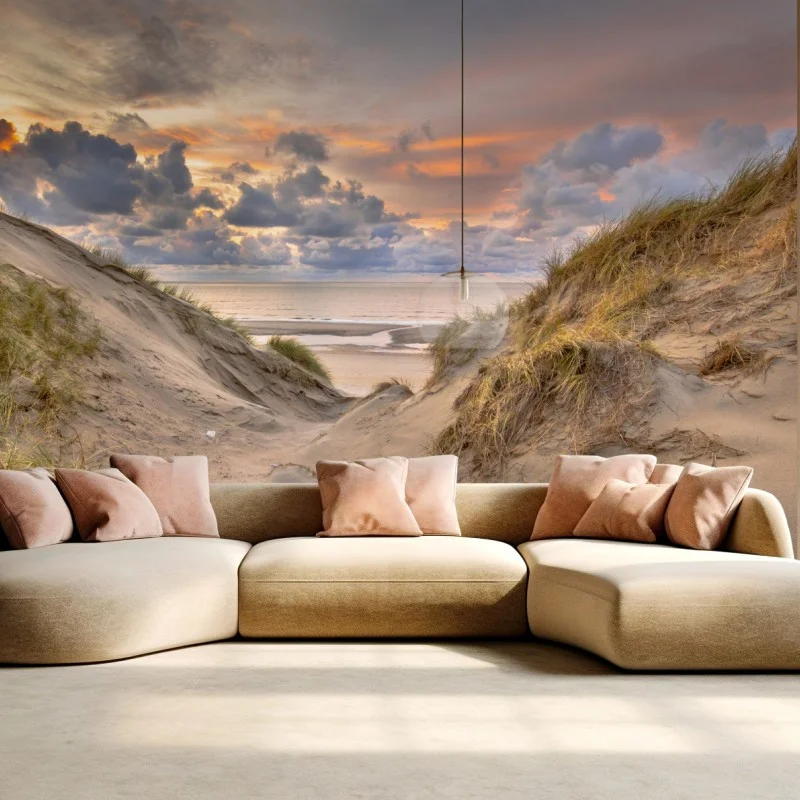 Wall mural sunset over Zeeland dunes