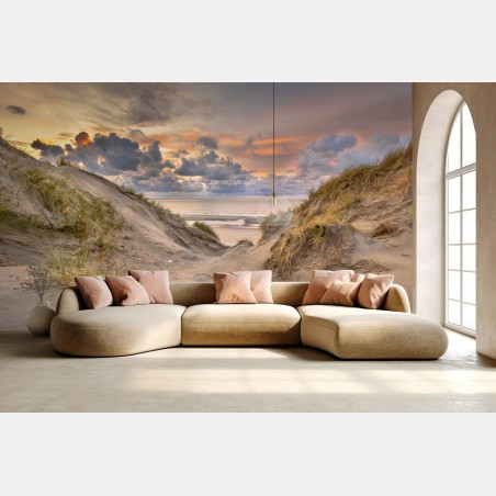Wall mural sunset over Zeeland dunes • Wallissimo®