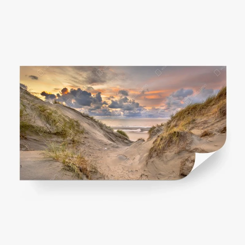 Wall mural sunset over Zeeland dunes