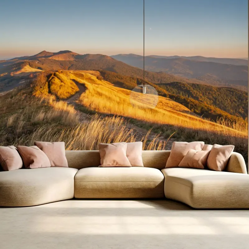 Wall mural golden mountain ridge at sunset