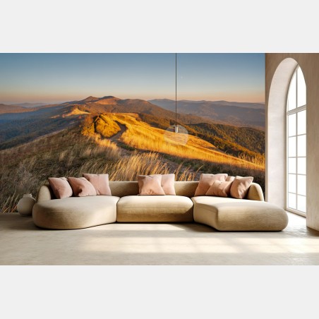 Wall mural golden mountain ridge at sunset • Wallissimo®