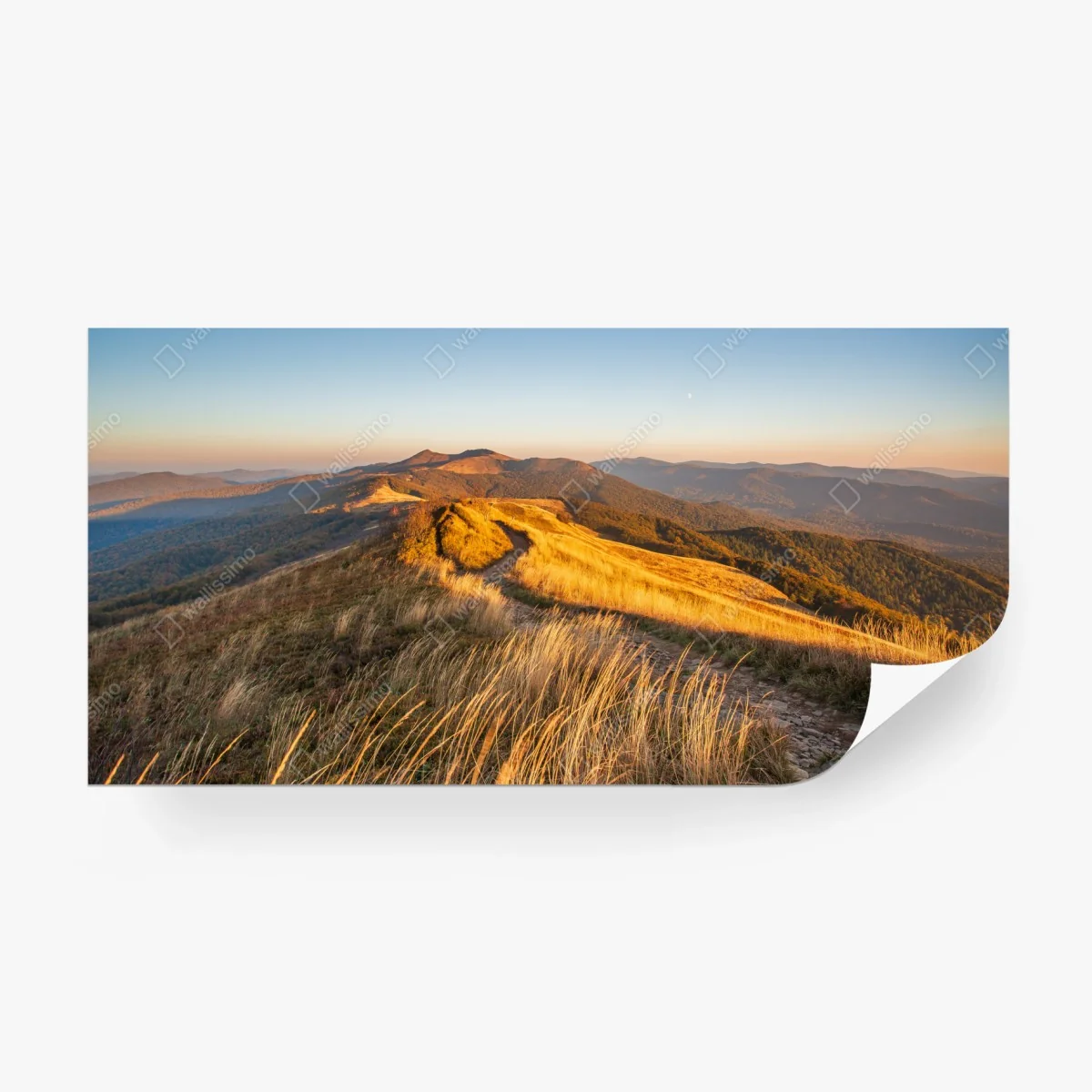 Wall mural golden mountain ridge at sunset • Wallissimo® Wall mural golden mountain ridge at sunset • Wallissimo®