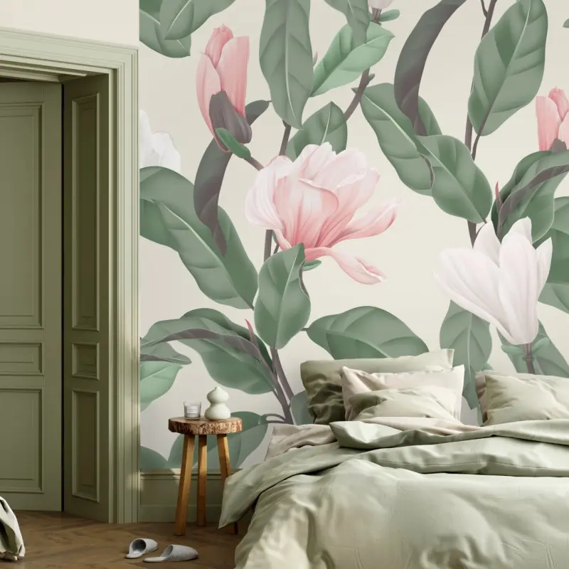 Wall mural vintage magnolia floral pattern