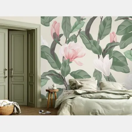 Wall mural vintage magnolia floral pattern • Wallissimo®