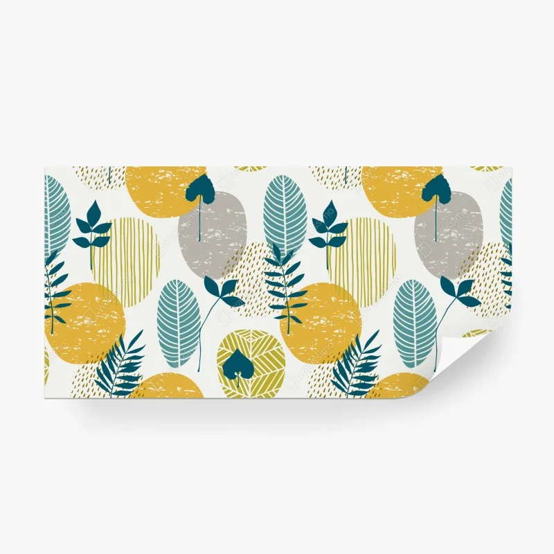 Wall mural teal and mustard botanical pattern