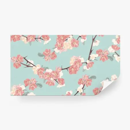 Wall mural pastel cherry blossom pattern on turquoise • Wallissimo®