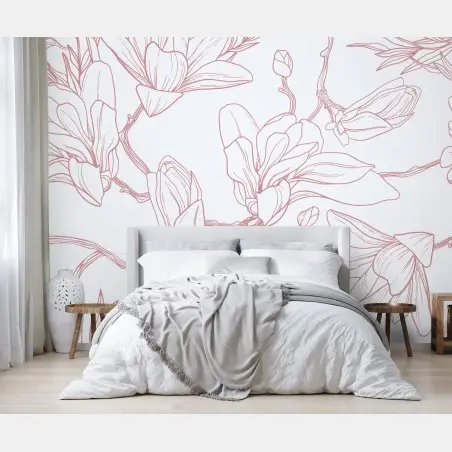 Wall mural delicate magnolia floral pattern in soft pink • Wallissimo®