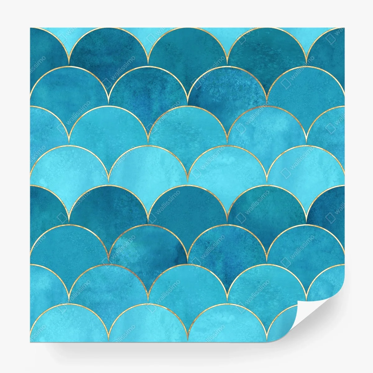 Wall mural turquoise mermaid scale pattern with gold accents ⁕ Wallissimo®