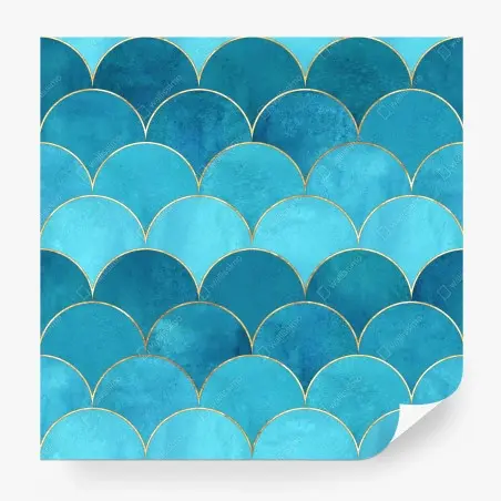 Wall mural turquoise mermaid scale pattern with gold accents • Wallissimo®