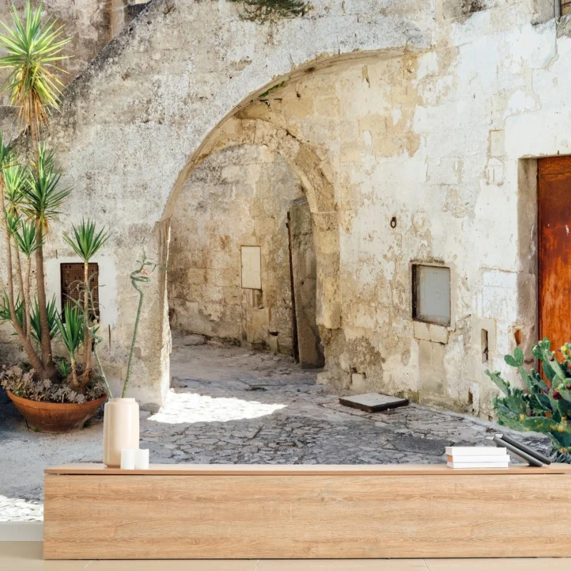 Wall mural mediterranean stone courtyard with arch