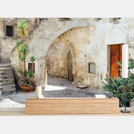 Wall mural mediterranean stone courtyard with arch • Wallissimo®