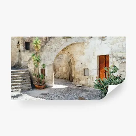 Wall mural mediterranean stone courtyard with arch • Wallissimo®