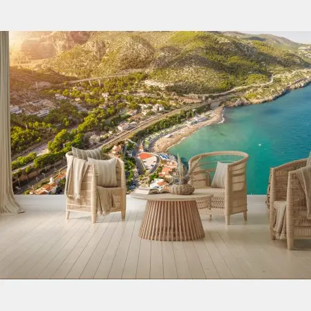 Wall mural turquoise coastal landscape from above • Wallissimo®