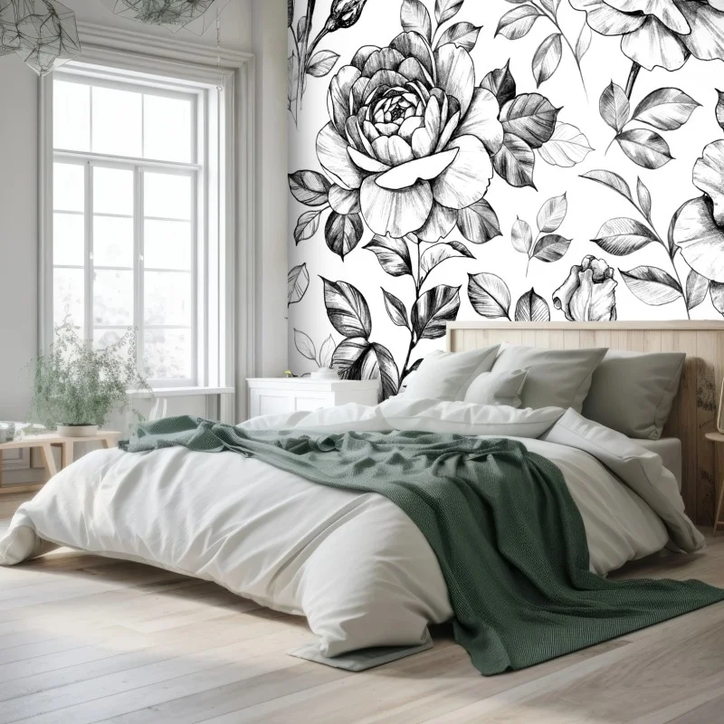 Wall mural hand-drawn rose floral pattern