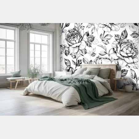 Wall mural hand-drawn rose floral pattern • Wallissimo®