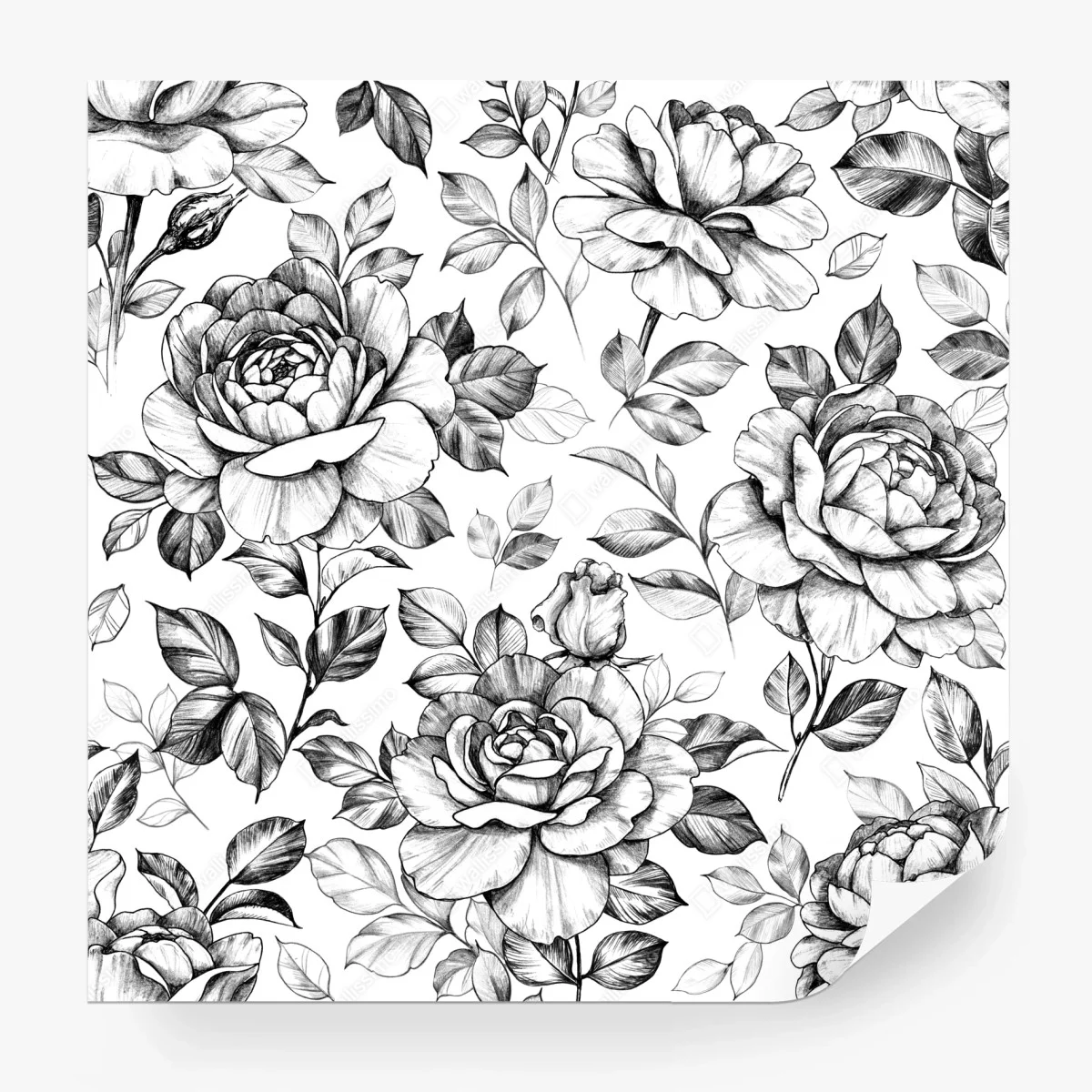 Wall mural hand-drawn rose floral pattern • Wallissimo® Wall mural hand-drawn rose floral pattern • Wallissimo®