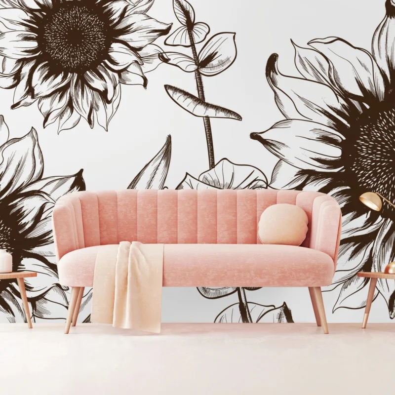 Wall mural sunflower botanical illustration in sepia