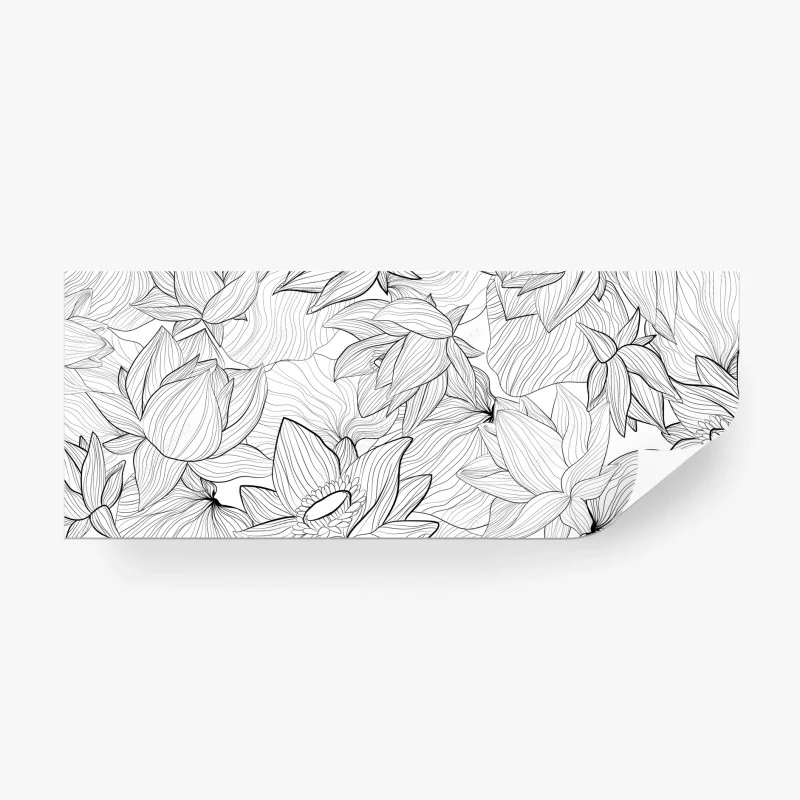 Wall mural delicate lotus line art floral pattern