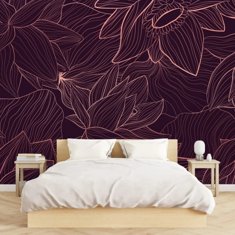Wall mural elegant pink line floral pattern