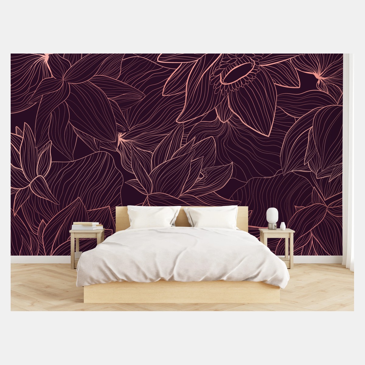 Wall mural elegant pink line floral pattern • Wallissimo®
