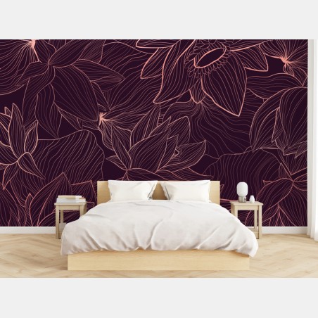 Wall mural elegant pink line floral pattern • Wallissimo®