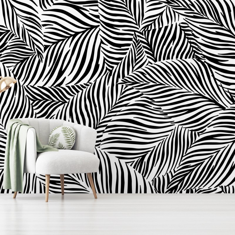 Wall mural monochrome tropical leaf pattern