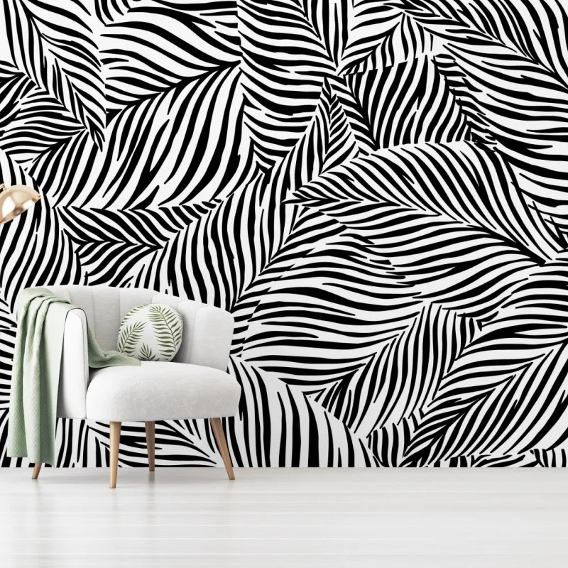 Wall mural monochrome tropical leaf pattern