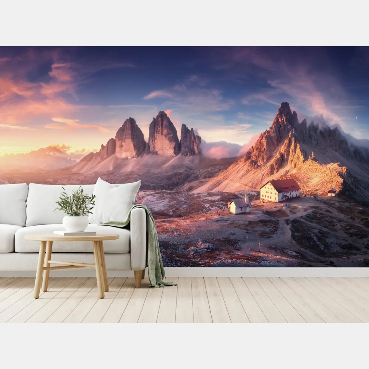 Wall mural sunrise over the Dolomites peaks • Wallissimo®
