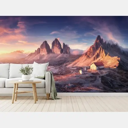 Wall mural sunrise over the Dolomites peaks • Wallissimo®