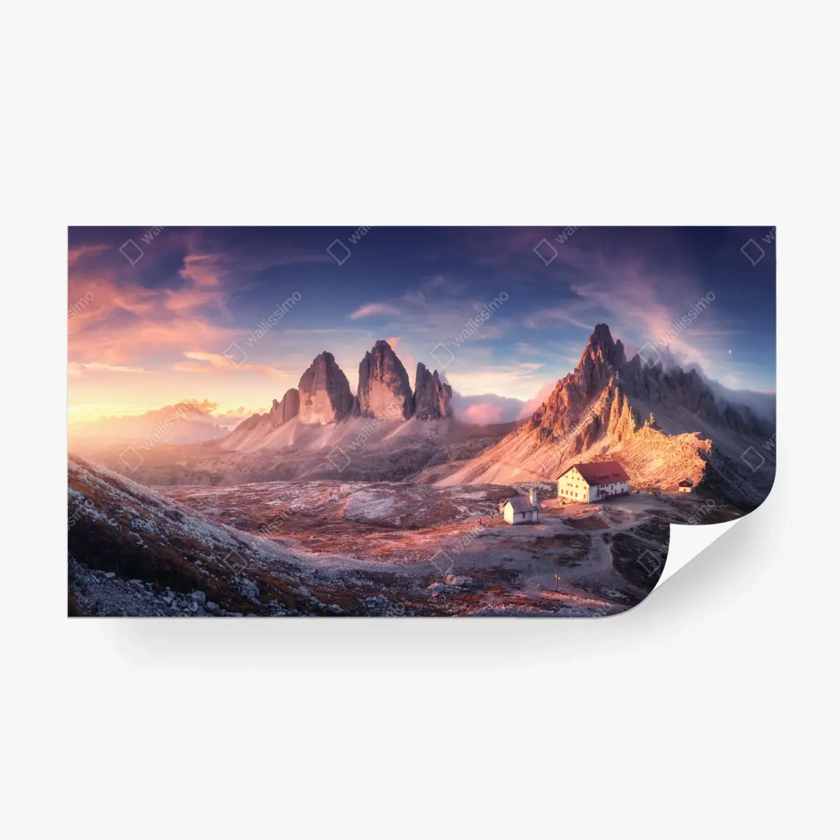 Wall mural sunrise over the Dolomites peaks • Wallissimo®