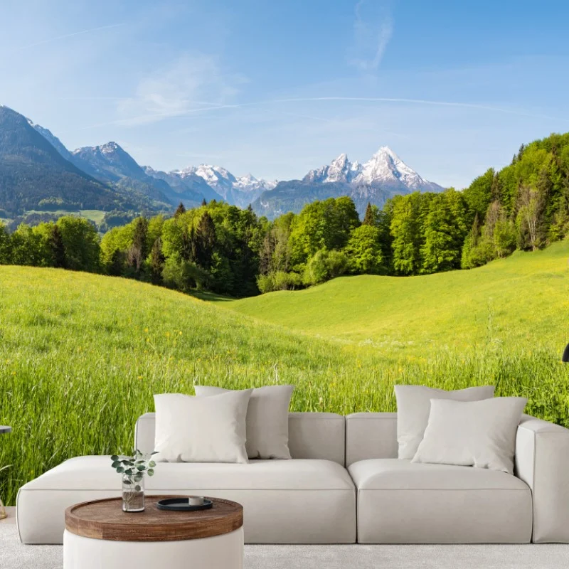 Wall mural serene alpine meadow panorama