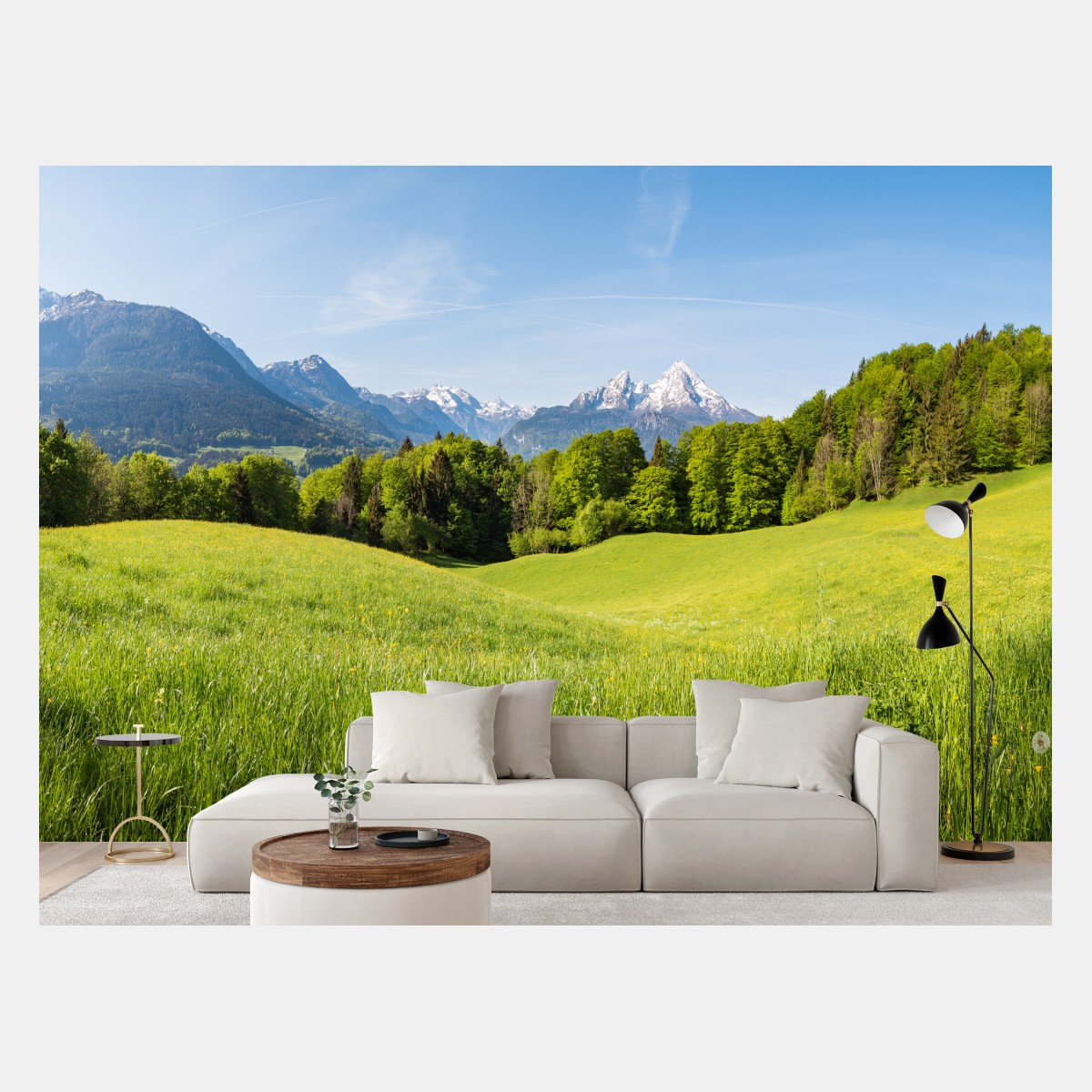 Wall mural serene alpine meadow panorama • Wallissimo®